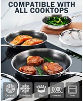 Cooks Standard Hybrid Nonstick Frying Pan Set, 10 and 12-Inch Multi-Ply Clad Stainless Steel 2 Piece Skillet with Tempered Glass Lids, Oven Safe, Comp
