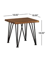 18 Inch Rustic Industrial Accent Table & Side Table for Patio, Acacia Wood Top, Iron Legs