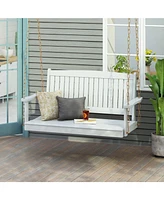 Patio Furniture Porch Swing with Slat Design, 2-Seater Hanging Bench with 8 Ft Chains