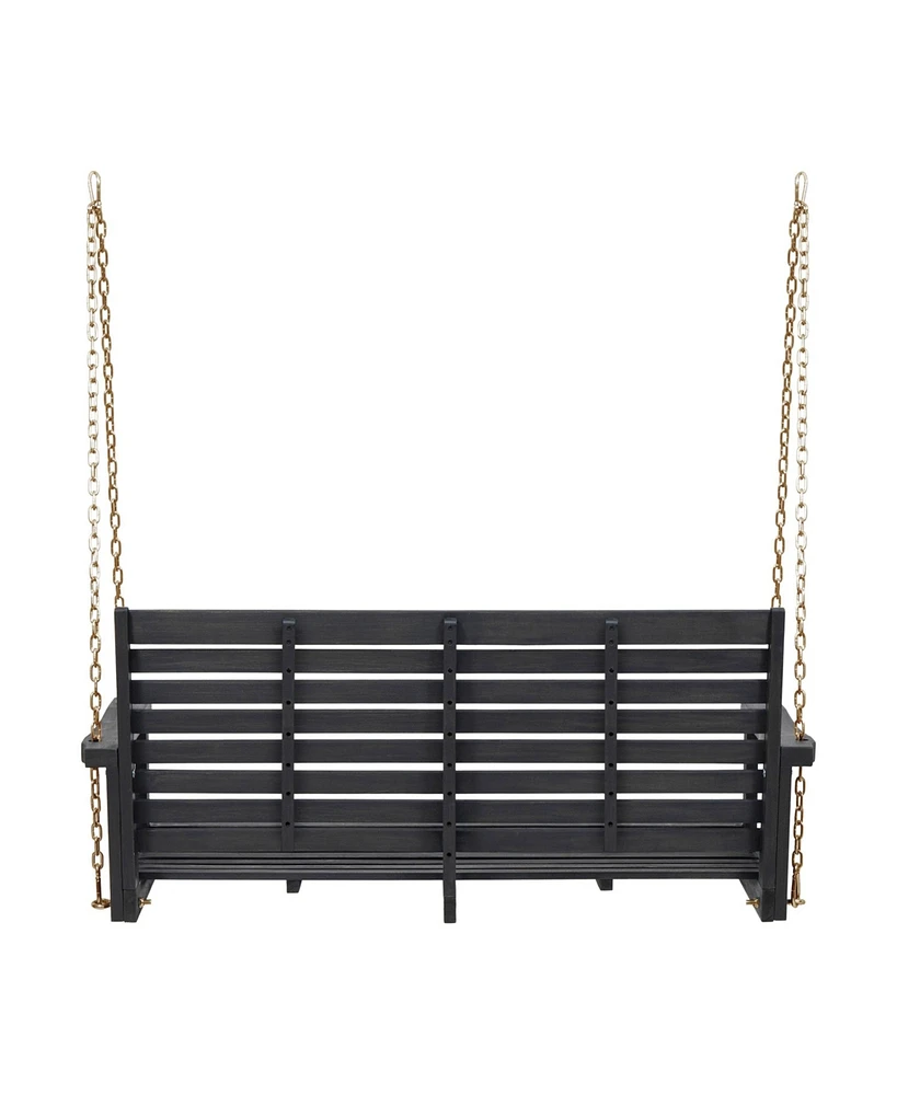 Patio Porch Swing with Slat Design, 2-Seater Hanging Bench with 8 Ft Chains