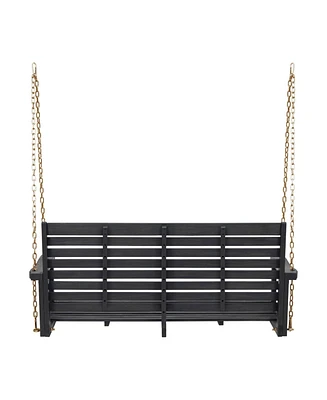 Patio Porch Swing with Slat Design, 2-Seater Hanging Bench with 8 Ft Chains