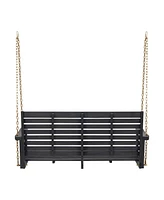 Patio Porch Swing with Slat Design, 2-Seater Hanging Bench with 8 Ft Chains