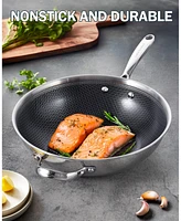Cooks Standard 12-Inch Hybrid Nonstick Wok with Tempered Glass Lid, Multi-Ply Clad Stainless Steel Flat Bottom Wok Stit Fry Pan, Oven Safe, Induction