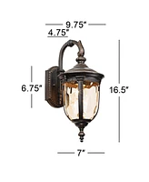 Bellagio Rustic Downbridge Outdoor Wall Light Fixtures Set of 2 Veranda Bronze 16 1/2" Champagne Hammered Glass for Post Exterior Barn Deck House