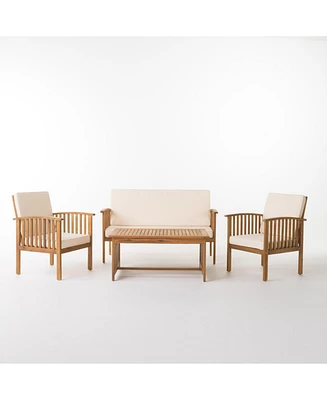 Outdoor Acacia Wood 4 Pc loveseat