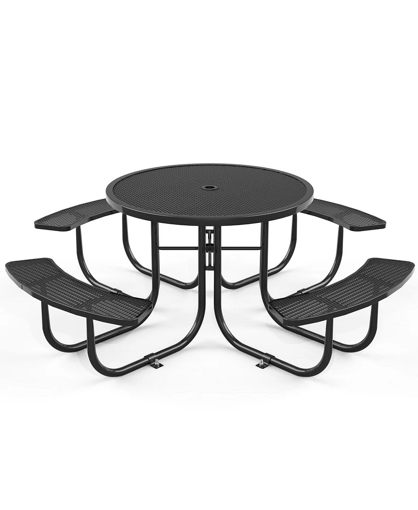 Round Outdoor Steel Picnic Table 46" with umbrella pole