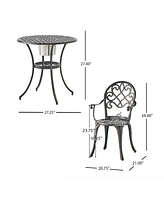 Antique Weather Resistant 3-Piece Patio Metal Bistro Set with Removable Ice Bucket Cast