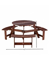 63 in. Brown Round Wood Picnic Table Seats 6 with Umbrella Hole
