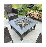 32 in. Outside Portable Metal Wood Burning Fire Pit Square Fire Pits and Outdoor Fireplaces for Patio, Camping