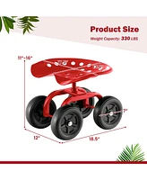 Garden Rolling Workseat with 360° Swivel Seat and Adjustable Height-Red