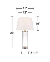 Modern Coastal Style Table Lamps 26" High Set of 2 Fillable Clear Glass Steel Metal White Empire Fabric Shade for Living Room Bedroom Beach House