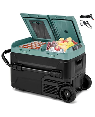 Dual Zone 12V 42QT Car Refrigerator with Wheels