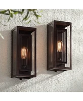 Double Box Rustic Industrial Farmhouse Outdoor Wall Light Fixtures Set of 2 Bronze 15 1/2" Clear Glass for Exterior Barn Deck House Porch Yard Pa