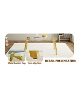 Golden Leg Glass Table & 6 Black Pu Chairs
