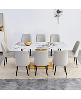 71" Pandora Glass Dining Set w/ 8 Gray Pu Chairs