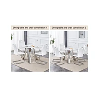42" Round Sintered Stone Table & 6 White/Silver Chairs