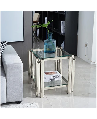 20" Square Glass End Table - Silver