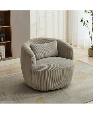 34" Wide Corduroy Swivel Barrel Chair with Pillow - Light Gray