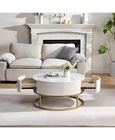 31.5" Round Coffee Table w/ Drawers, Faux Marble Top