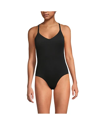 Lands' End Petite Tugless QuickDry V-Neck Multi-Way High Leg One Piece Swimsuit