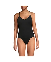 Lands' End Petite Tugless QuickDry V-Neck Multi-Way High Leg One Piece Swimsuit