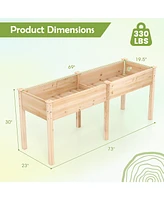 Fir Wood Outdoor Raised Garden Bed with Divider Panel and Drainage Holes
