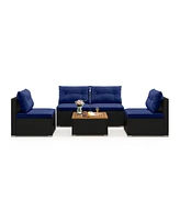 5 Piece Outdoor Furniture Set with Solid Tabletop and Soft Cushions