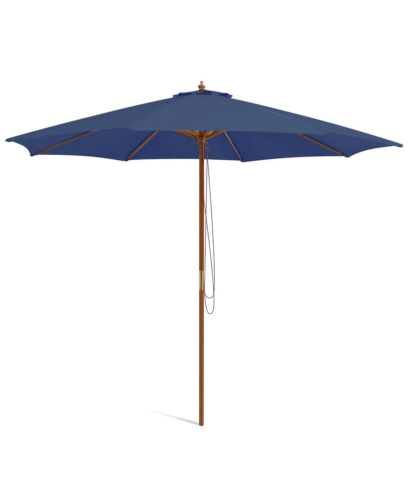 10 Feet Patio Umbrella with 8 Wooden Ribs and 3 Adjustable Heights-Navy