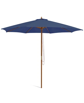 10 Feet Patio Umbrella with 8 Wooden Ribs and 3 Adjustable Heights-Navy