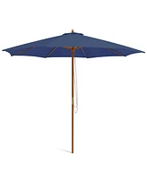 10 Feet Patio Umbrella with 8 Wooden Ribs and 3 Adjustable Heights-Navy