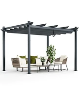 10 x 12 Feet Outdoor Aluminum Retractable Pergola Canopy Shelter Grape Trellis-Gray