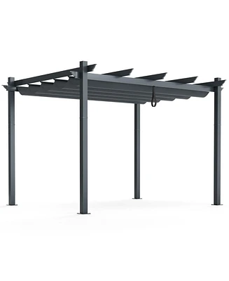 10 x 12 Feet Outdoor Aluminum Retractable Pergola Canopy Shelter Grape Trellis-Gray