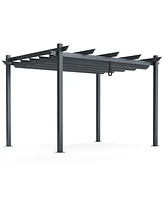10 x 12 Feet Outdoor Aluminum Retractable Pergola Canopy Shelter Grape Trellis-Gray