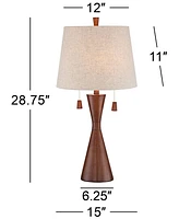 Omar Mid Century Modern Chic Style Table Lamps 28.75" Tall Set of 2 Warm Brown Wood Oatmeal Tapered Drum Shade Decor for Living Room Bedroom Hous