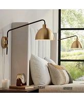 Colwood Industrial Swing Arm Wall Lamps Set of 2 Antique Brass Bronze Brown Plug-In Light Fixture Metal Dome Shade for Bedroom Bedside House Reading L