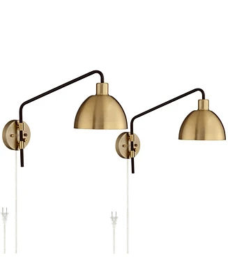 Colwood Industrial Swing Arm Wall Lamps Set of 2 Antique Brass Bronze Brown Plug-In Light Fixture Metal Dome Shade for Bedroom Bedside House Reading L