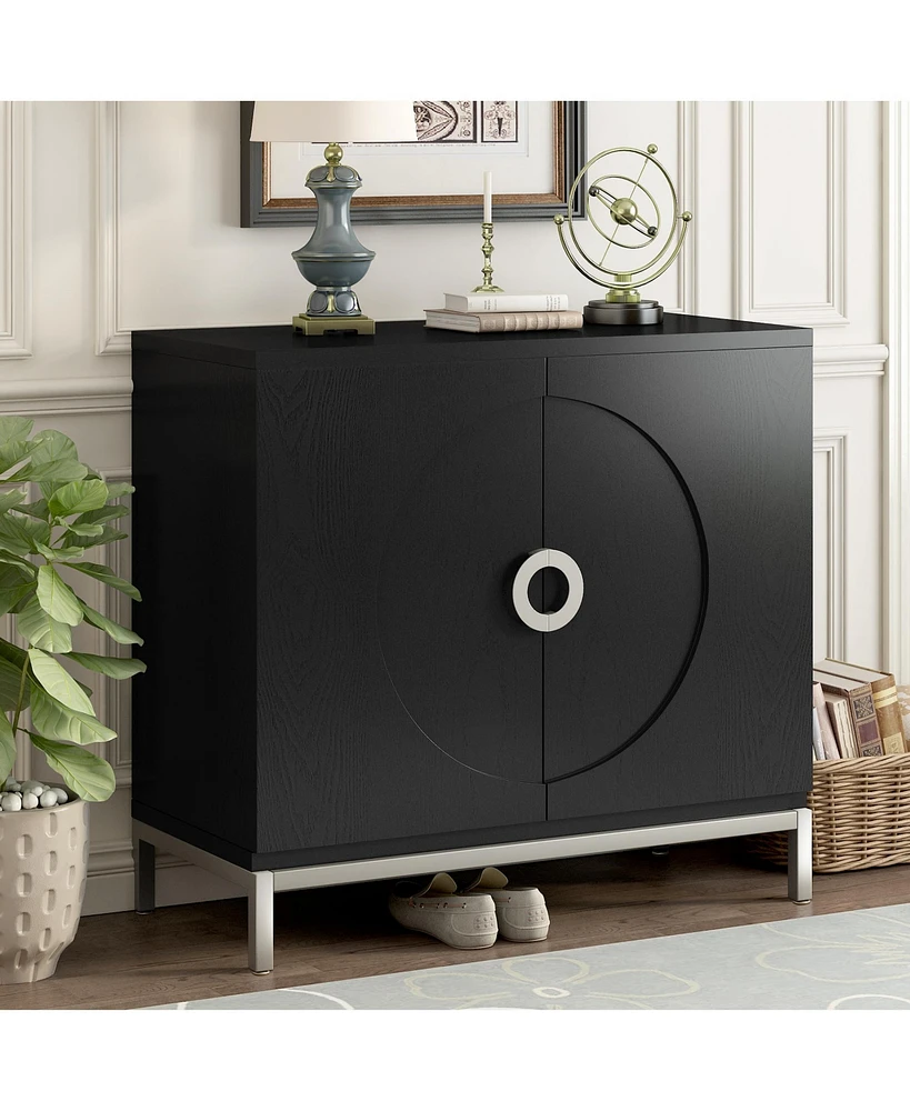 Wooden and Metal Leg Accent Cabinet for Living and Dining Room