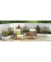Woven Outdoor Lounge Chairs - Wood Frame & Cushions (Set of 2)