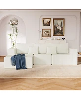 Beige Corduroy Sectional Sofa with Chaise Lounge
