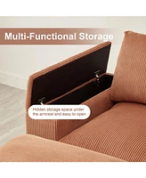 Corduroy Sectional Sofa with Ottomans - Orange