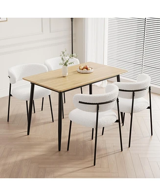 Wood Grain Dining Set, Black Metal Legs, Seats 4-6