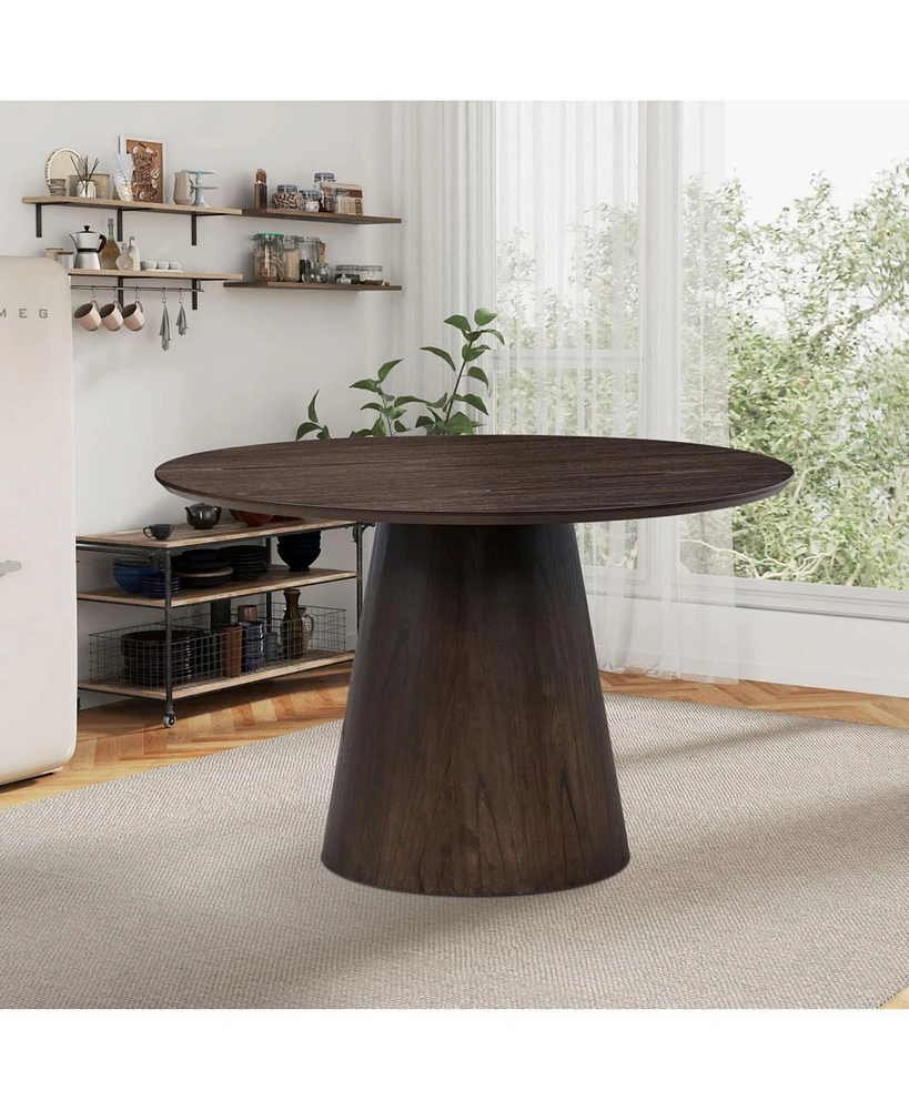 47" Round Dark Brown Dining Table - Modern Style