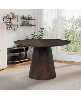 47" Round Dark Brown Dining Table - Modern Style