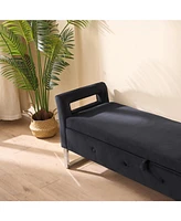 Black Velvet Storage Bench with Armrests - 67.91" Wide