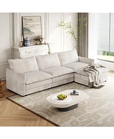 Corduroy 3-Seater Cloud Couch with Footrest & Cushions