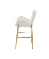 Streamdale Furniture 28.75inch Counter Height Bar Stools Set of 2, Bar Height Arm Chairs, Velvet Fabric Stools with Golden Legs and Footrests, White