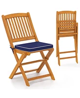 Outdoor Folding Chairs with Seat Cushions Set of 2-Navy