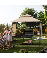 13.5 x 4 Feet Patio Bbq Grill Gazebo Canopy with Dual Side Awnings-Beige