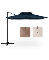 9.5 Feet Cantilever Patio Umbrella with 360° Rotation and Double Top-Navy