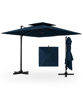 9.5 Feet Cantilever Patio Umbrella with 360° Rotation and Double Top-Navy